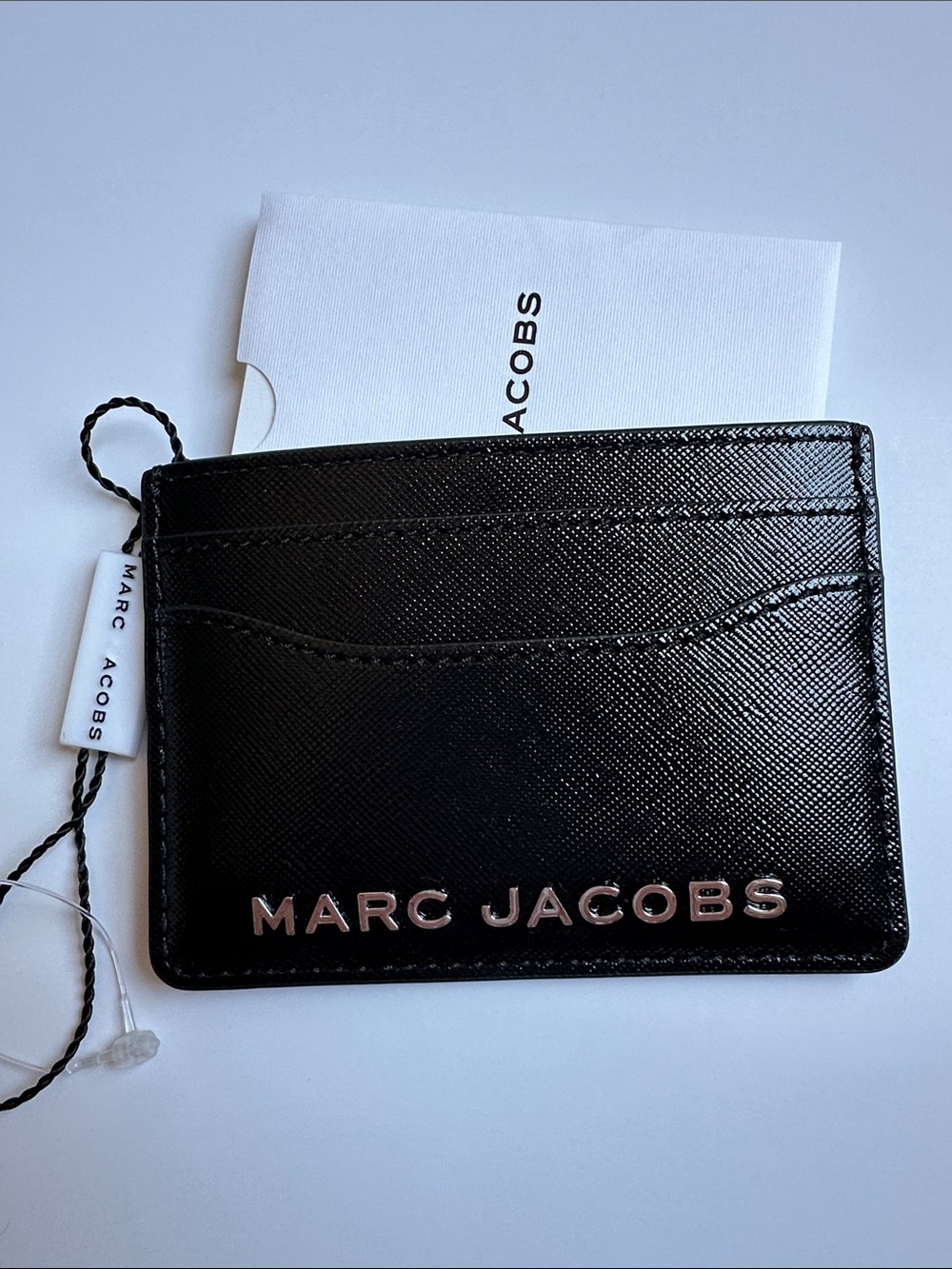 Marc Jacobs Black Leather Saffiano Card Case with Silver Logo